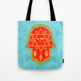 Hamsa for blessings and protection - turquoise red Tote Bag