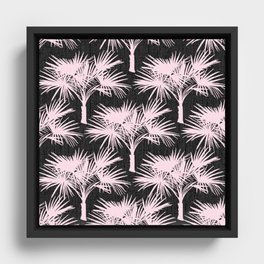 Retro Pink Palm Trees on Charcoal Framed Canvas