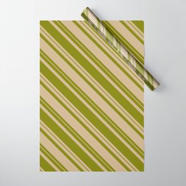 [ Thumbnail: Tan & Green Colored Striped/Lined Pattern Wrapping Paper ]