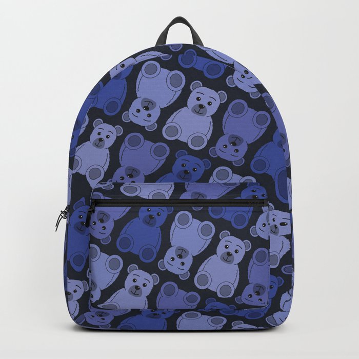 Cute Blue Teddy Bear Pattern (Black) Backpack