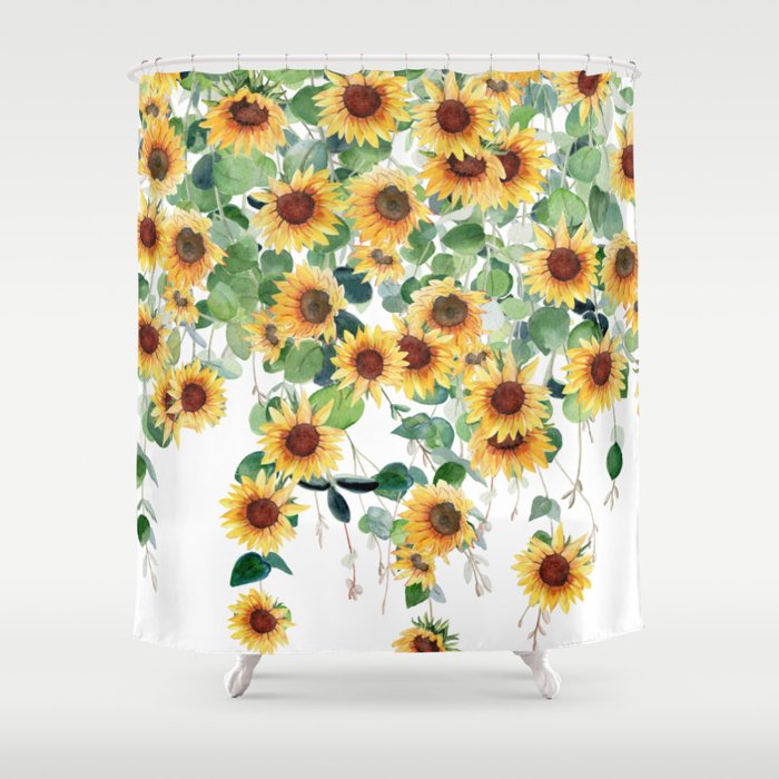 Sunflowers and Eucalyptus Garland  Shower Curtain