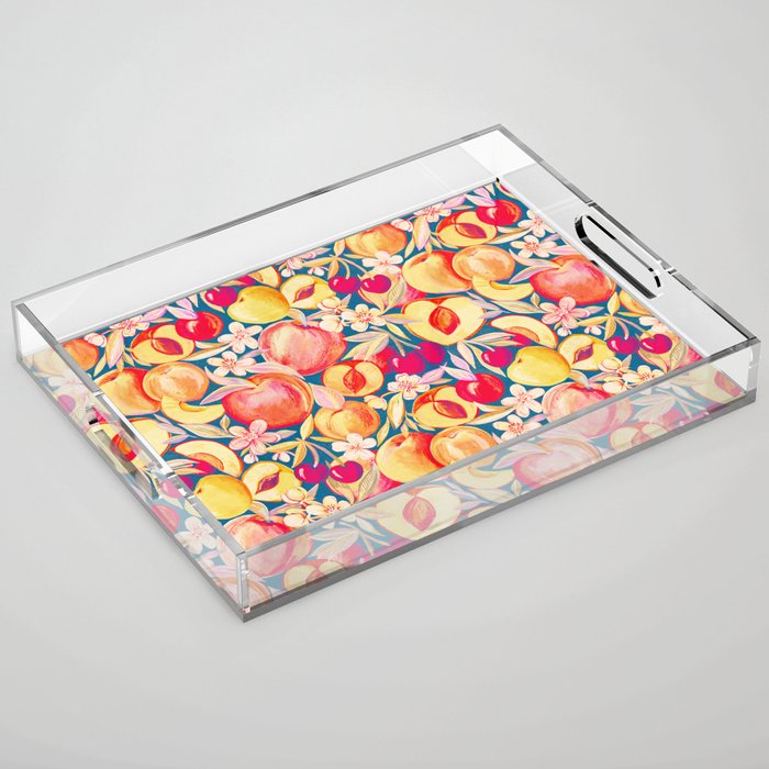 Retro Summer Cherries, Peaches and Apricots Acrylic Tray