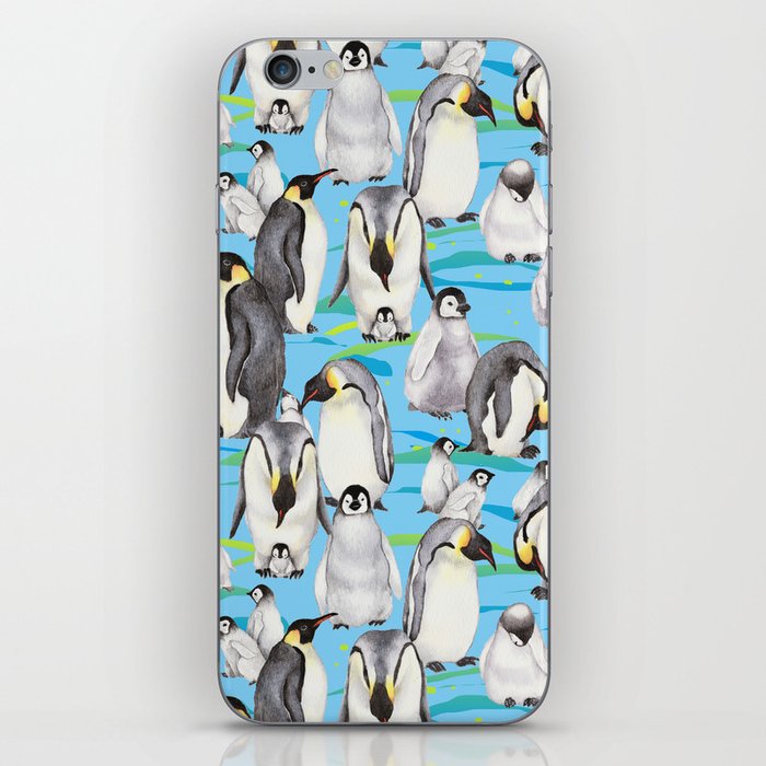 Joyful Penguins family - blue iPhone Skin
