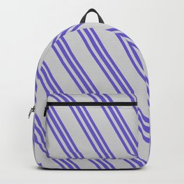 [ Thumbnail: Slate Blue and Light Gray Colored Lined Pattern Backpack ]