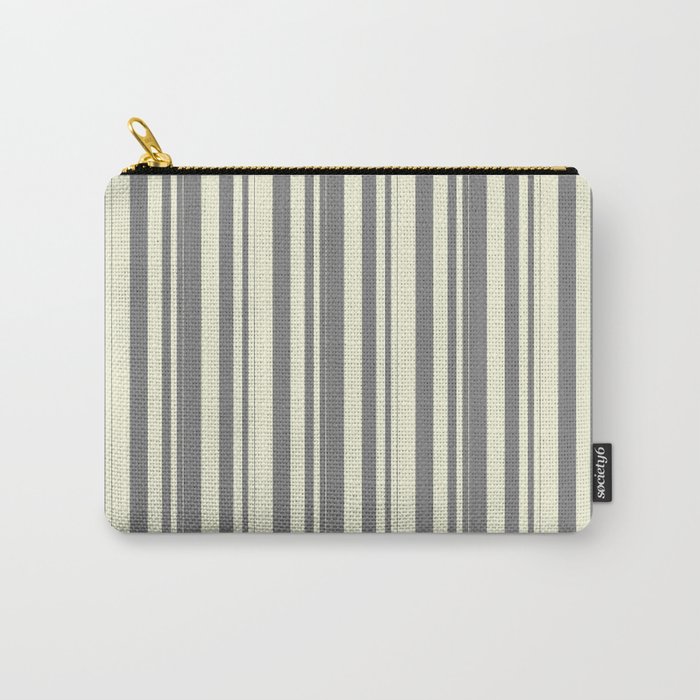 Gray & Beige Colored Striped/Lined Pattern Carry-All Pouch