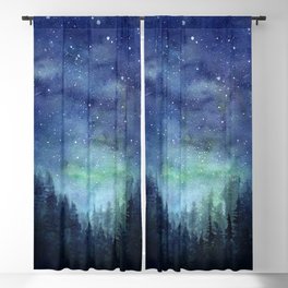 Watercolor Galaxy Nebula Northern Lights Painting Blackout Curtain