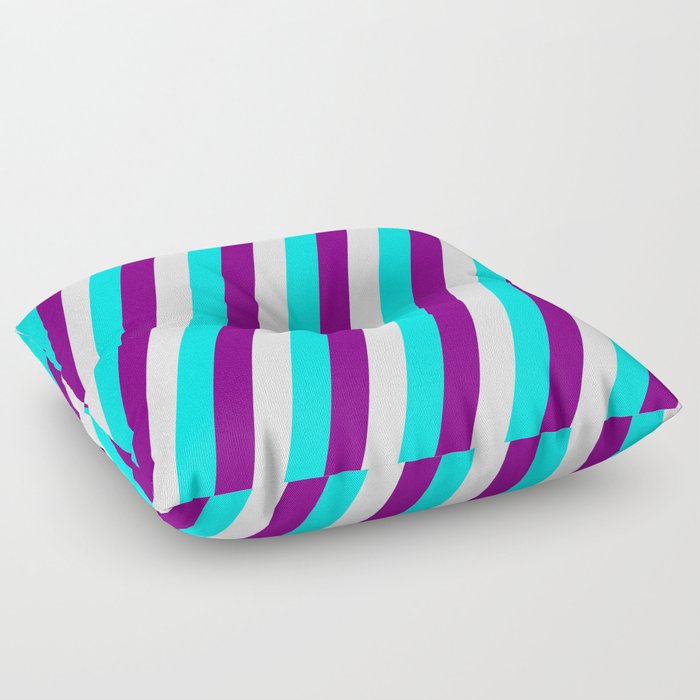 Aqua, Purple, and Lavender Colored Lined Pattern Floor Pillow