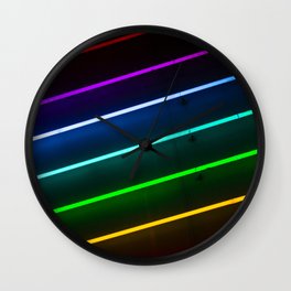 Rainbow Neon Stripes Wall Clock