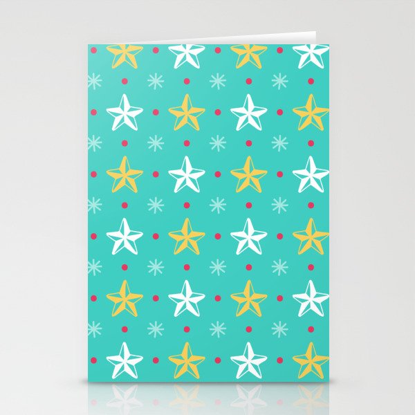 Christmas Pattern Yellow Blue Star Snowflake Stationery Cards