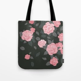 Pink Roses on Grey and Black Tote Bag