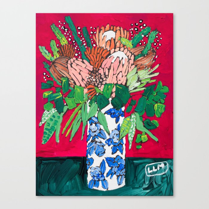Magenta Australian Native Bouquet of Flowers after Matisse Canvas Print