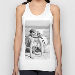1920's flapper Hollywood beach bathing beauties Carole Lombard and Diane Ellis portrait black and white photograph - photography - photographs Tank Top