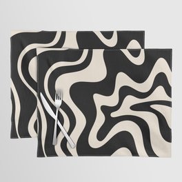 Retro Liquid Swirl Abstract in Black and Almond Cream 2 Placemat