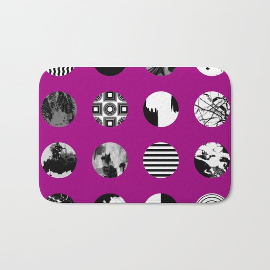 Purple Delight - Black And White Eclectic Random Designs On A Purple Background Bath Mat