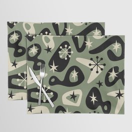 Retro Mid Century Modern Spaced Out Composition 346 Black Sage Green and Beige Placemat