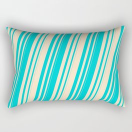 [ Thumbnail: Dark Turquoise and Bisque Colored Striped Pattern Rectangular Pillow ]