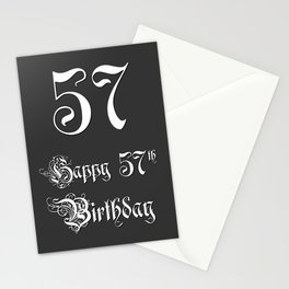 [ Thumbnail: Happy 57th Birthday - Fancy, Ornate, Intricate Look Stationery Cards ]