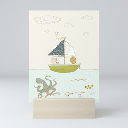 Bears on Sailing Adventure - Nautical Nursery Wall Art Mini Art Print