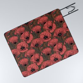Poppy garden in coral and brown Picnic Blanket