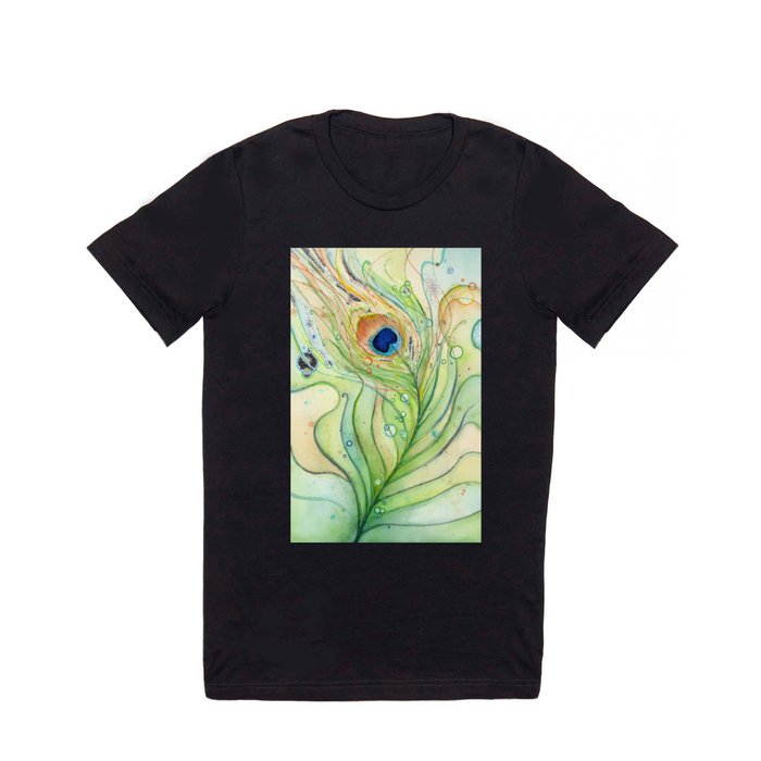 Peacock Feather Green Texture and Bubbles T Shirt