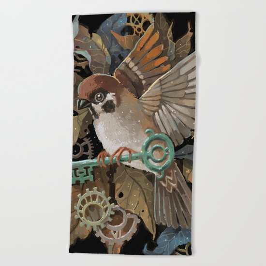 Clockwork Sparrow Beach Towel