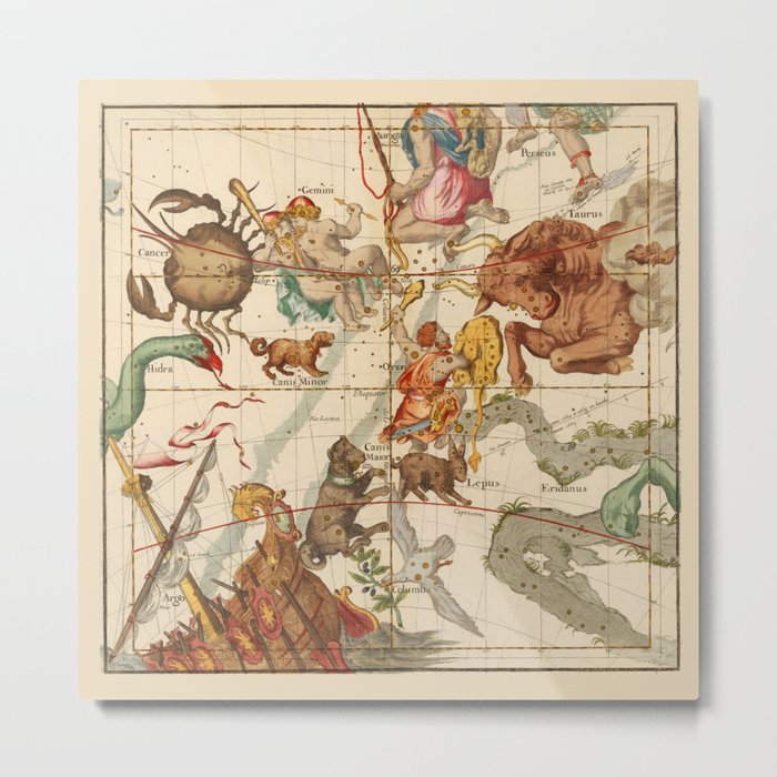 Star Atlas Vintage Constellation Map Ignace Gaston Pardies Plate 5 Metal Print