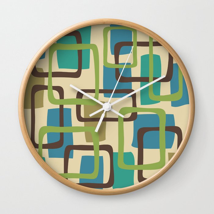Mid Century Modern Overlapping Squares Pattern 125 Wall Clock