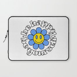 Smiling flower with phrase Be happy, Be yourself Laptop Sleeve
