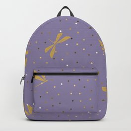 Gold Dragonfly Christmas seamless pattern and Gold Confetti on Purple Background Backpack | Dragonfly, Spring, White, Wing, Wildlife, Wish, Butterfly, Damselfly, Luck, Gold 