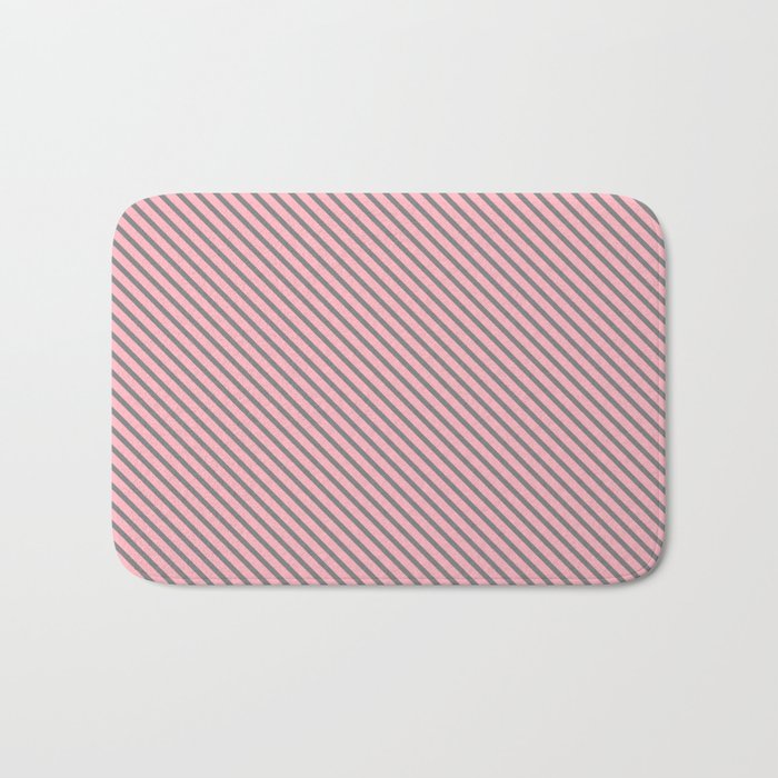 Grey & Light Pink Colored Striped/Lined Pattern Bath Mat