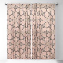 Abstract Modern Daisies on Checkerboard Persimmon Sheer Curtain