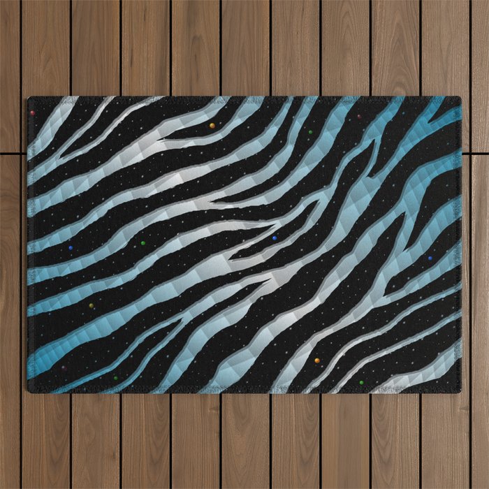 Ripped SpaceTime Stripes - Sky Blue/White Outdoor Rug