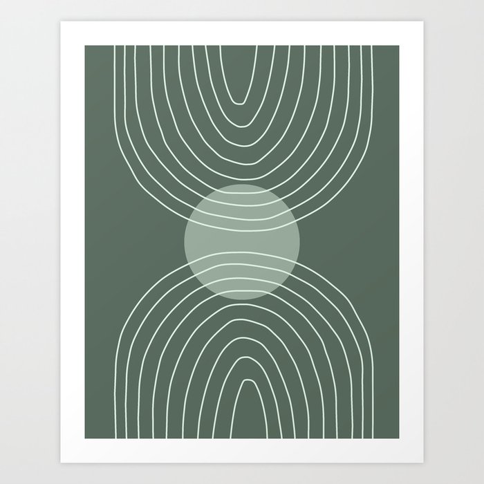 Handdrawn Geometric Lines in Forest Green 2 Art Print