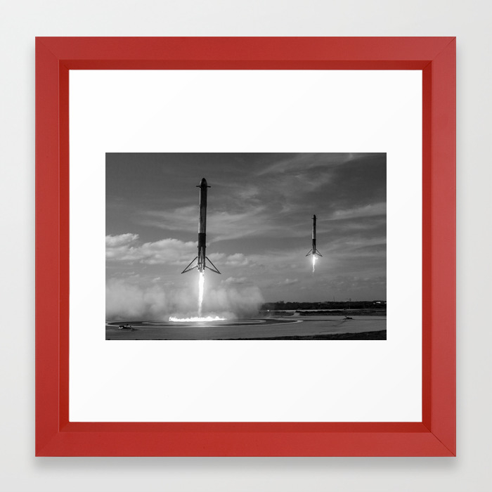 Falcon Heavy Synchronized Landing Framed Art Print By