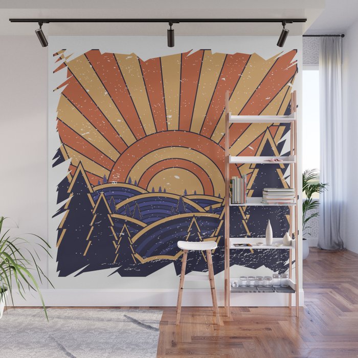 70's Retro Style Landscape Wall Mural by annabai | Society6