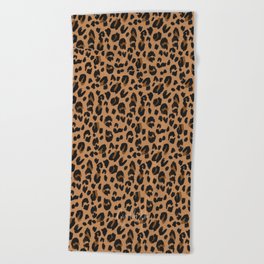 Leopard - Black Brown on Tan Beach Towel