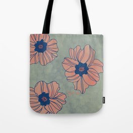 Spring Flowers: Jumbo sized blush pink flowers on a wavy sage green backdrop Tote Bag