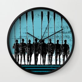 Rowing Crew in Black & Blue Wall Clock