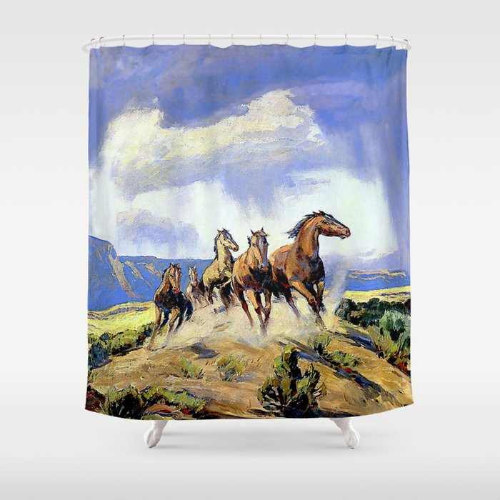 “Wild Horses of Nevada” by Carl Oscar Borg Shower Curtain