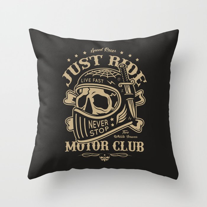 Motorcycle Club Helmet Illustration Throw Pillow
