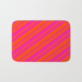 [ Thumbnail: Red and Deep Pink Colored Lined Pattern Bath Mat ]