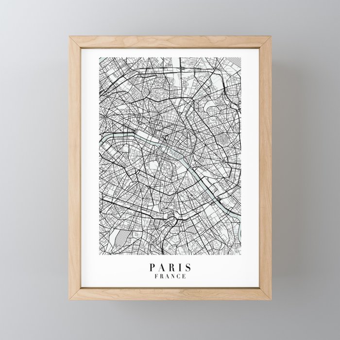 Paris France Blue Water Street Map Framed Mini Art Print