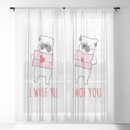 cute funny cartoon dog love letter gift heart Valentine's day Sheer Curtain
