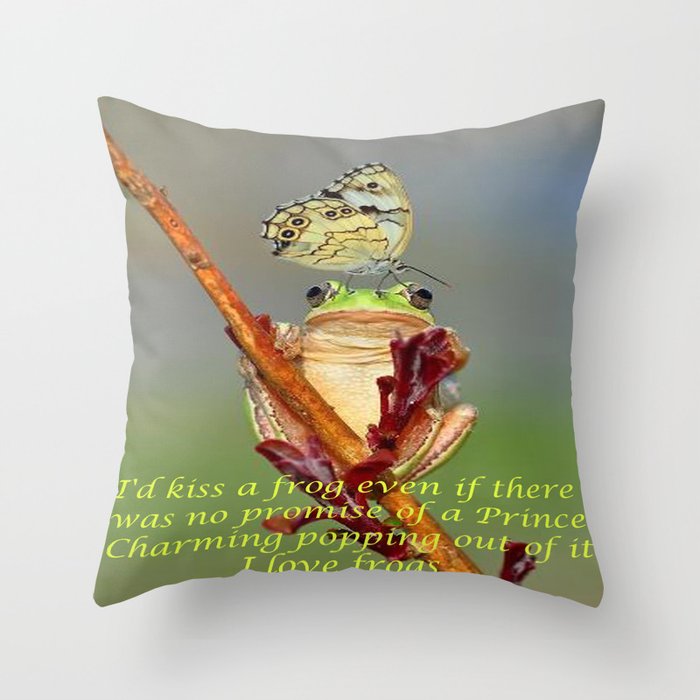 Frog and Butterfly Throw Pillow