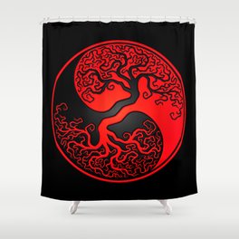 Red and Black Tree of Life Yin Yang Shower Curtain