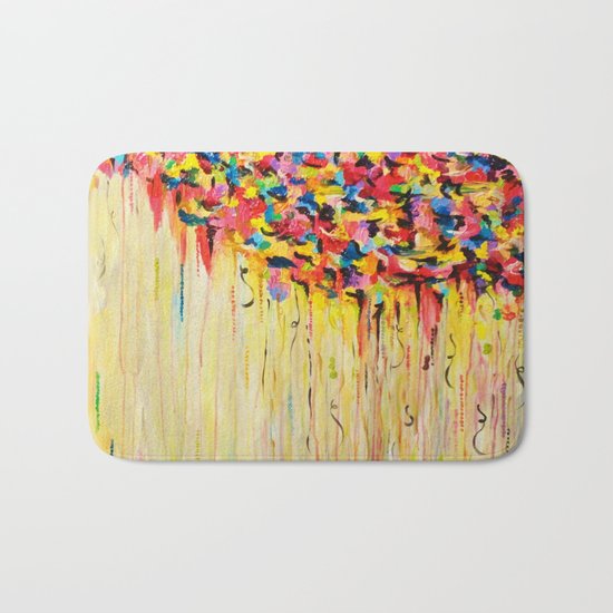 OPPOSITES LOVE Raining Sunshine - Bold Bright Sunny Colorful Rain Storm Abstract Acrylic Painting Bath Mat