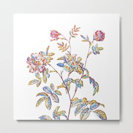 Floral Cinnamon Rose Mosaic on White Metal Print
