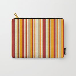 [ Thumbnail: Light Yellow, Red, Orange, and Tan Colored Striped/Lined Pattern Carry-All Pouch ]