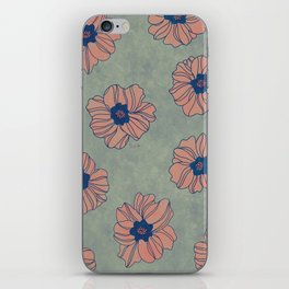  Pink and Blue Jumbo Size Flowers on a Green Wavy Background iPhone Skin