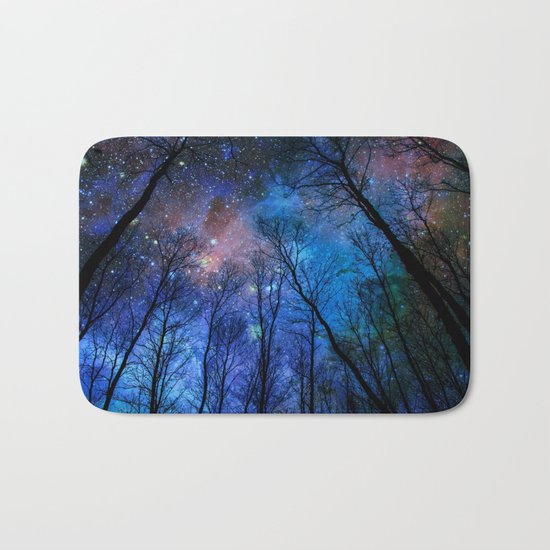 Black Trees Dark Blue Space Bath Mat